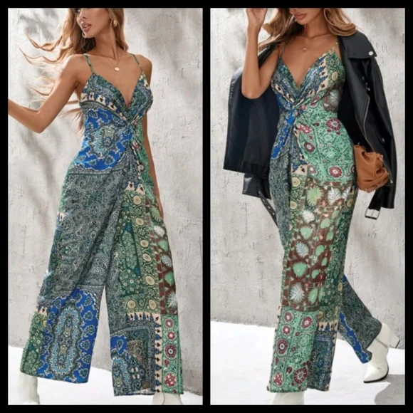 Boho Paisley Cami Jumpsuit  S, M, L NWOT - Picture 2 of 7